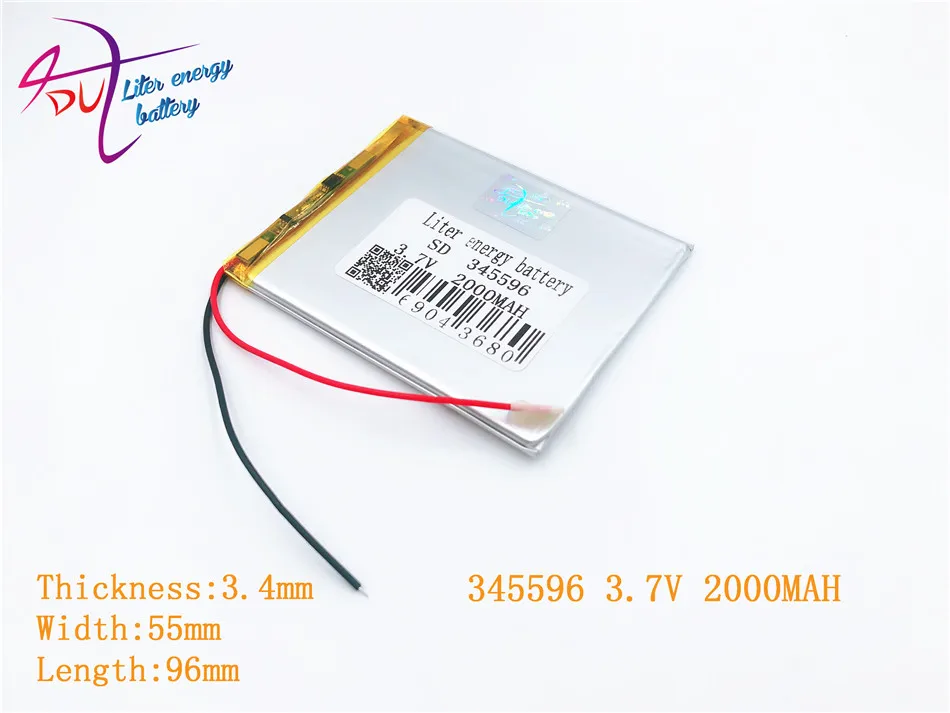 3.7V 2000mAh 345596 355595 Lithium Polymer Li-Po li ion Rechargeable Battery cells For Mp3 MP4 MP5 GPS PSP mobile bluetooth