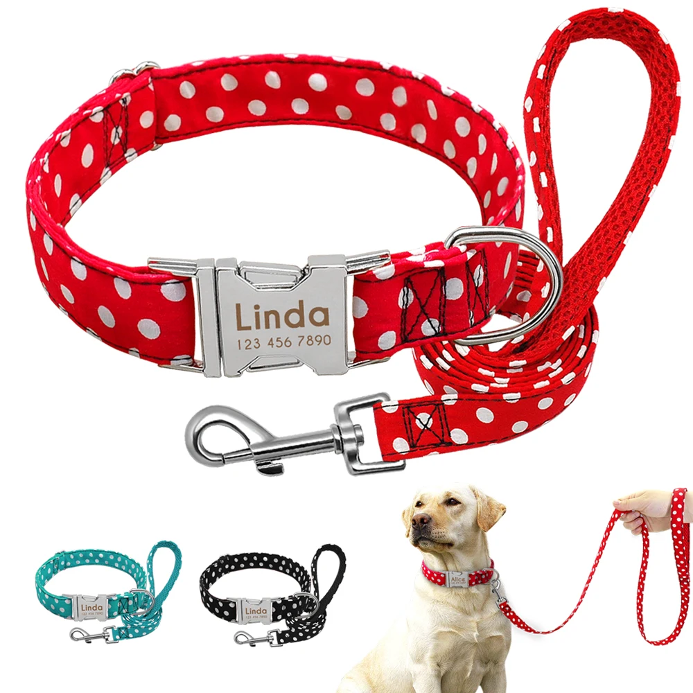 Personalized Dog Collar and Leash Set Reflective Nylon Pet Collars Lead Leash Engraved ID Tag for Small Large Dogs Pitbull