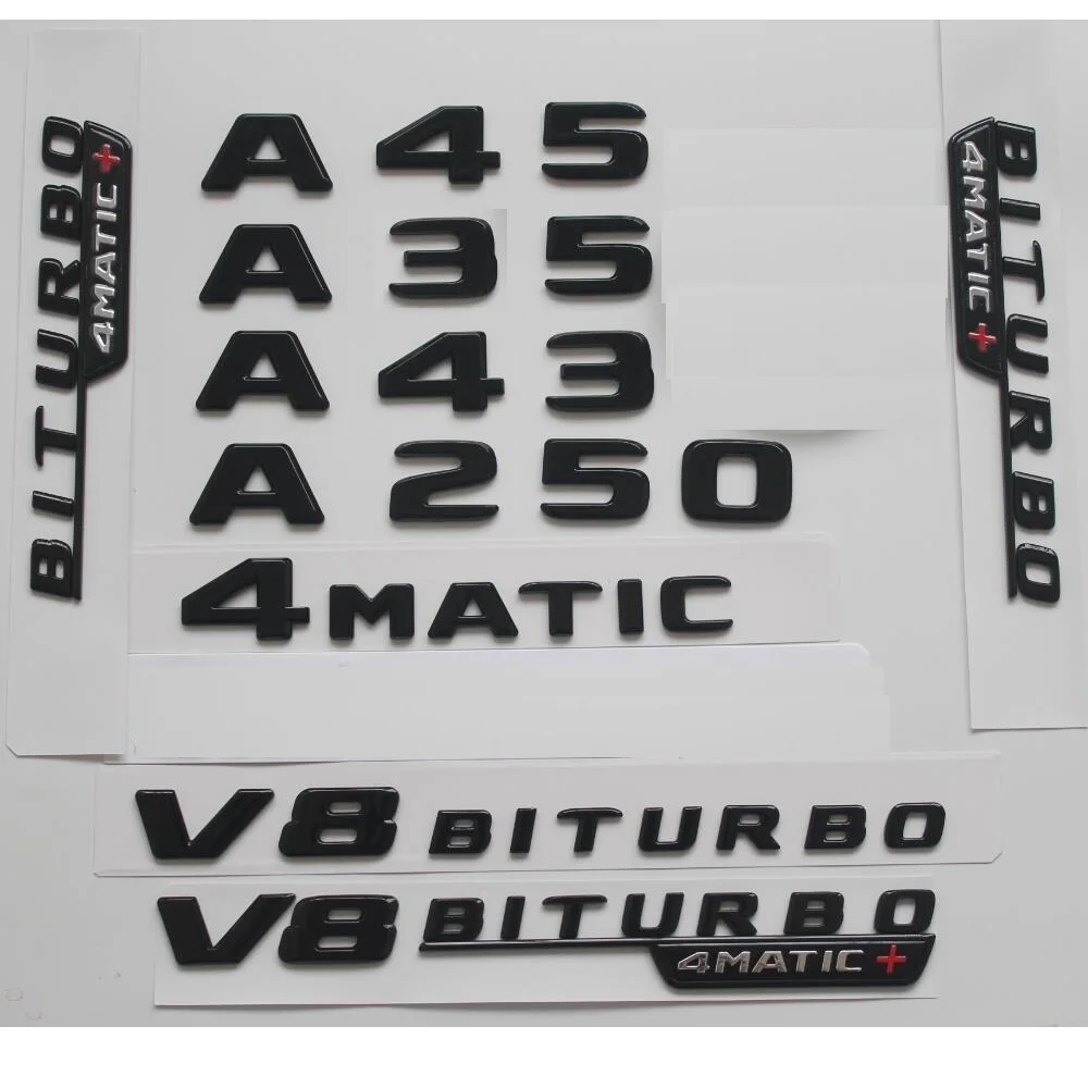 Gloss Black Trunk Fender Letters for Mercedes Benz W176 W177 A35 A45 AMG A180 A200 A220 A250 A280 Symbols TURBO 4MATIC Emblems