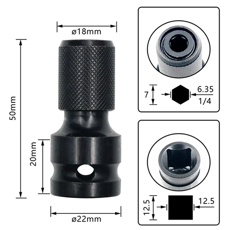 Quick Release 1/2-Inch Square Drive to 1/4-Inch Hex Female Socket Adapter Converter Chuck Adapter for Impact and Ratchet Wrench