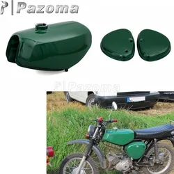 Pazomaバイクグリーンオイルタンクオートバイのガス燃料タンク + 2 サイドカバープロテクターsimsonためS50 S51 S70