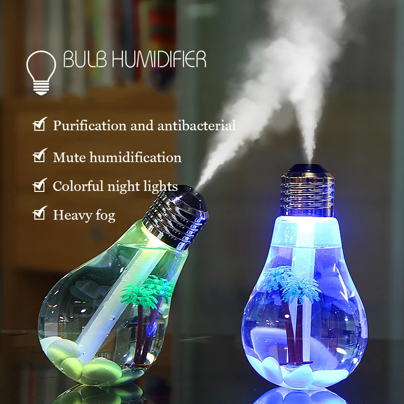 400ML Bulb Humidifier Creative Ultrasonic Colorful Light Night Lamp Essential Oil Aromatherapy Diffuser Micro landscape atomizer