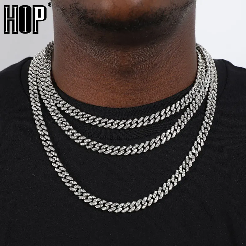 Hip Hop AAA Bling 8MM Miami Cuban Chain Iced Out Men's Necklace Rhinestone Zircon Paved Necklaces for Men Women Jewelry