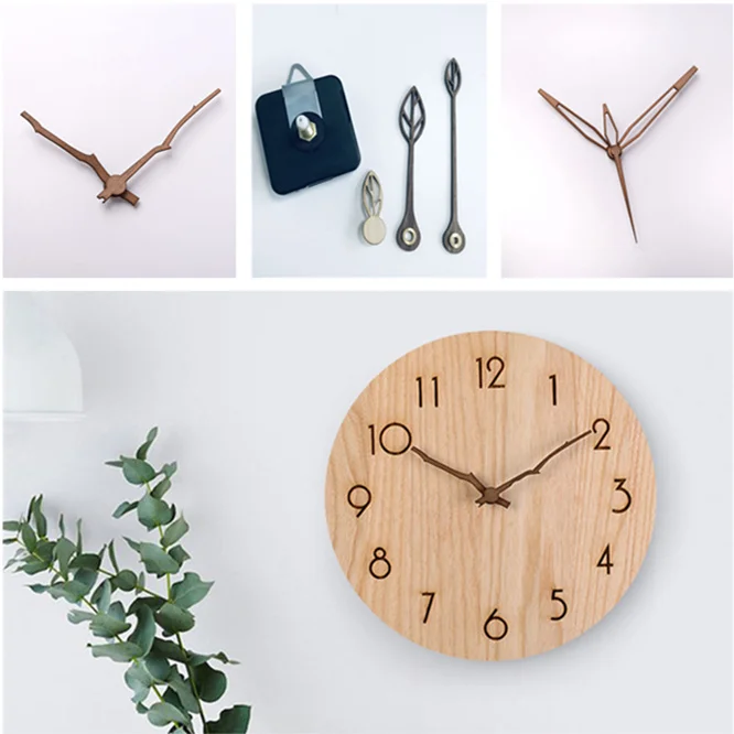 

10sets Hotsale Wooden hands Sun Quartz Wall Clock 28mm Spindle Movement Mechanism with hook Part DIY Repair Kit Accessories