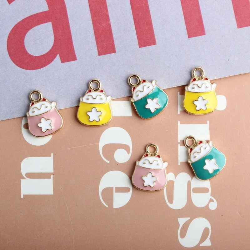 20pcs/Lot Lucky Bag Cat Shape Enamel Charms Zinc Alloy Metal Diy Jewelry Bracelet Earring Hair Accessories