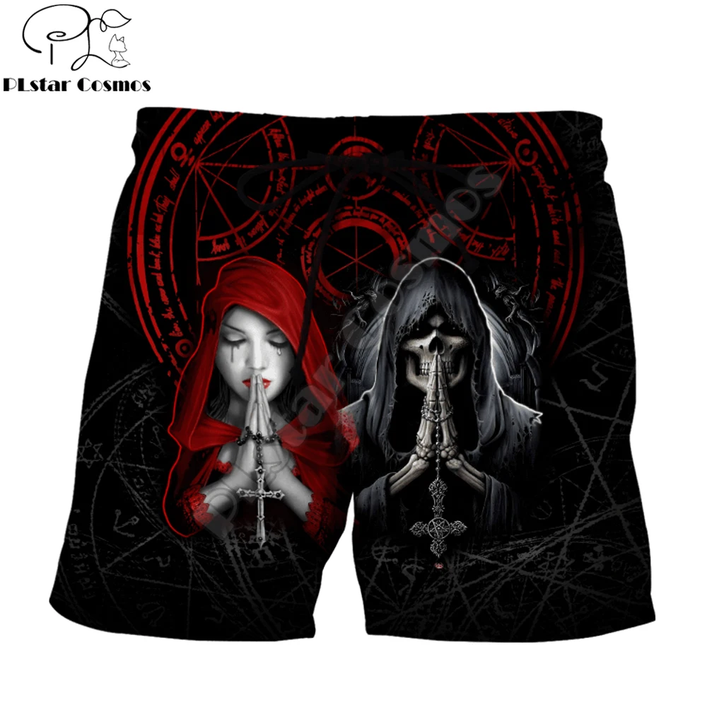 Reaper Skull Angel And Demon 3D Printed  Mens Shorts Unisex Streetwear Shorts Summer Beach Polyester Casual Shorts DK-22