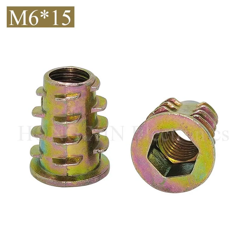 M6x15 mm Interface Hex Socket Threaded Insert Nuts for Wood Furniture