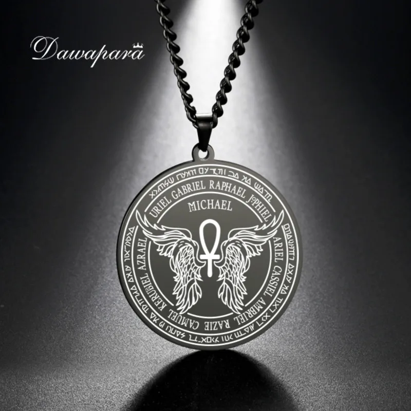 Dawapara Saint Michael Archangel Coptic Cross Pendant Necklace Michaelmas Stainless Steel Men Talisman Necklaces