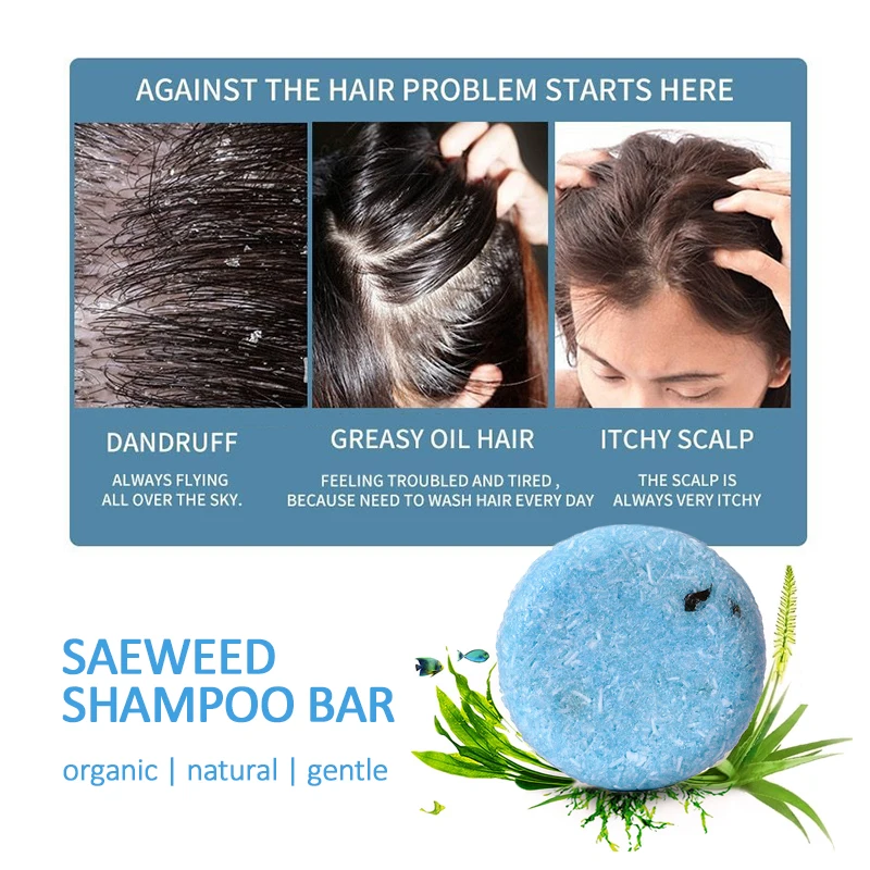 PURC Seaweed Dandruff Shampoo Deep Cleaning Portable Solid Soap Relieve Itching Anti Flakes Scalp Treatment Hair Care For Travel