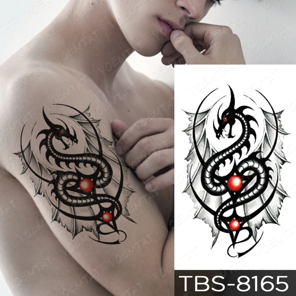 Dragon Tattoo Sticker Wings Black Sexy Fake Temporary Tato Waterproof Arm Shoulder Legs Men Women Children Glitter Kids Tatu Art