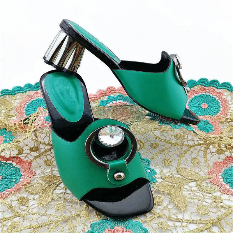 Hot Sale Teal Color Shoes For Ladies Dress Italian Style Metal Decoration Shoes For Celebration Party Beach Pumps Shoes