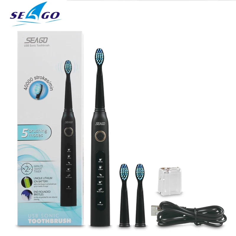Seago SG-507 음파 전동 칫솔, 성인용 구강 관리, 치아 미백 마사지 껌, 방수 충전식 칫솔, 5 가지 모드