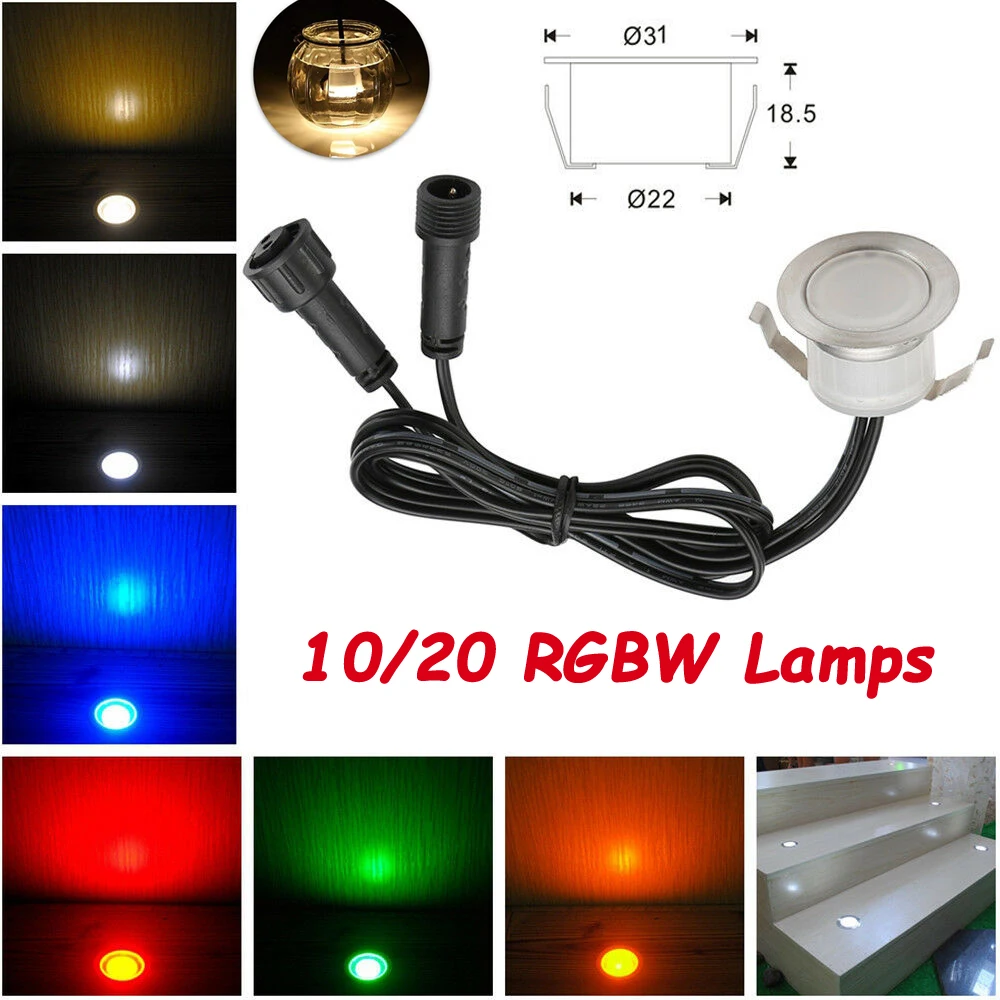 10/20 PCS 5Pin RGBWW 31mm 12V IP67 Terrace Led Patio Lights Outdoor Lighting Kit Led Stainless Steel Deck Light Garden Stairs