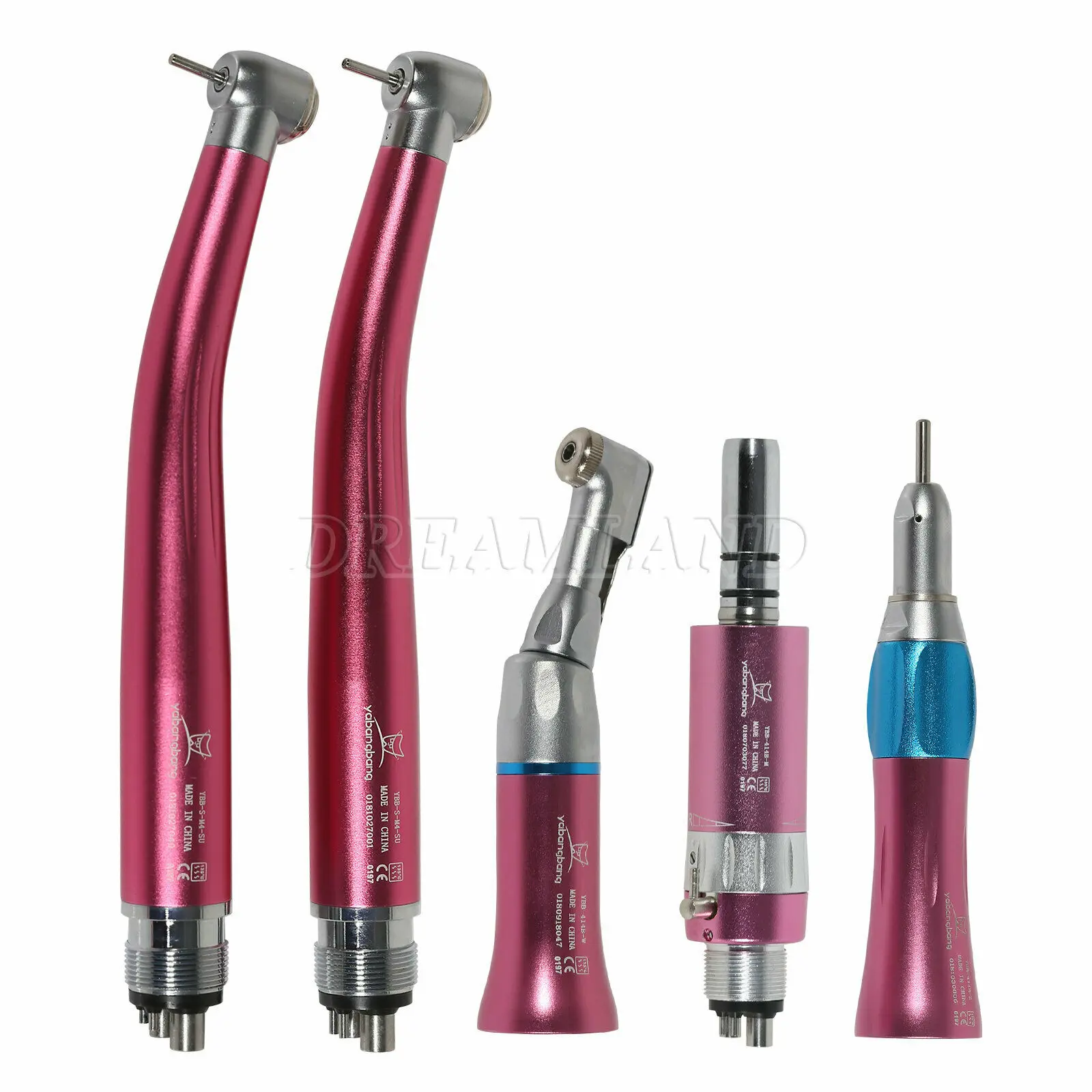 NSK Style Pana Max Dental 4 Hole High Speed Handpiece Turbine Latch & Low Speed Contra Angle Motor Handpiece kit Pink Color