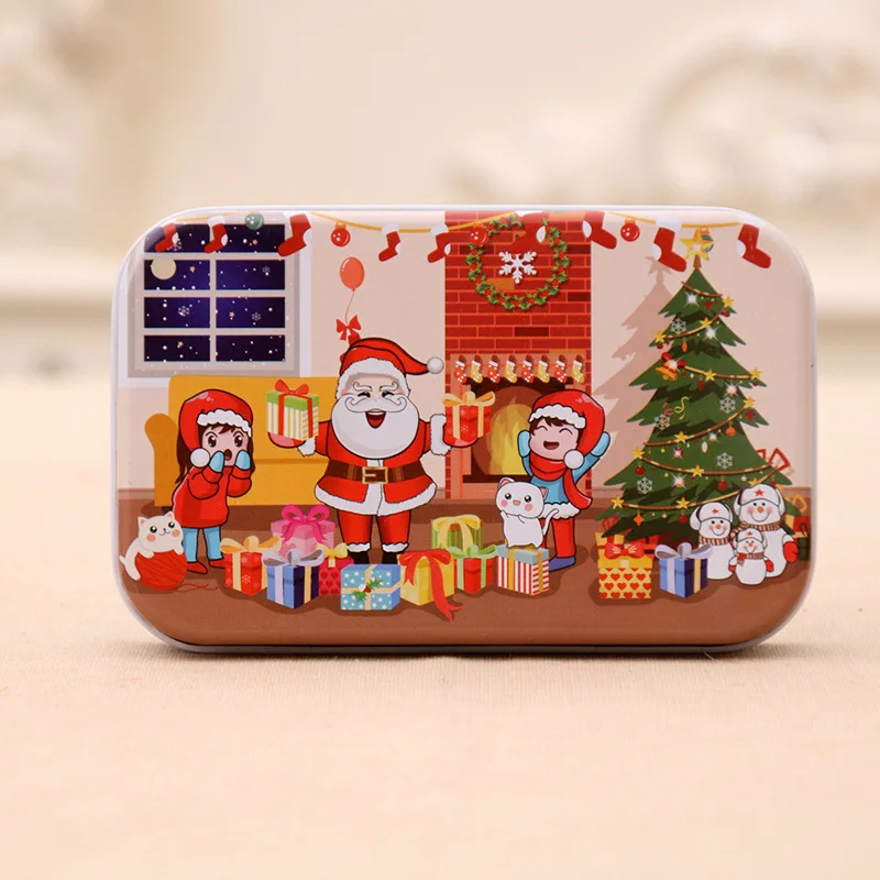 4 Colors 60pcs/set Children's Wooden Christmas Puzzle Mini Santa Claus Illustration Xmas Jigsaw Brain Games For Baby Kids Toy