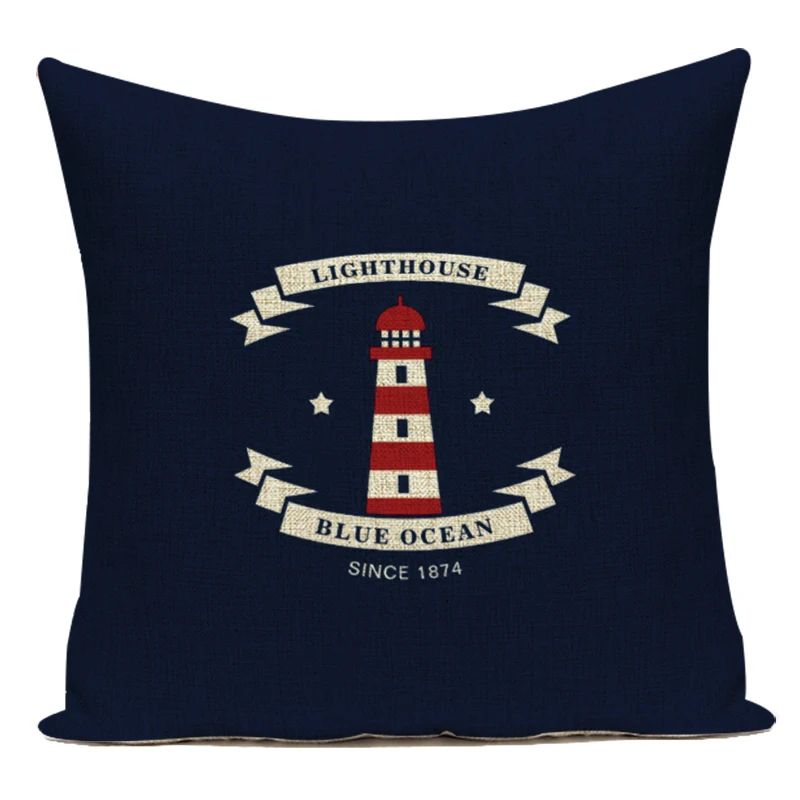 Home Decor Pillow Cover Sea Blue Anchor Pillow Case  Pillow Case Square Sofa Car Marine Ship Lighthouse Cushion Cover