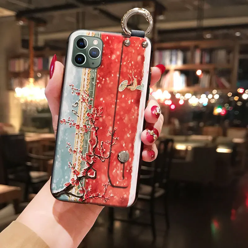 Drawing Handband Case for Huawei Mate 40 30 Pro P40 P30 P20 Honor 50 30i Plus 20i Nova 5T Soft Silicon Floral Wrist Strap Cover