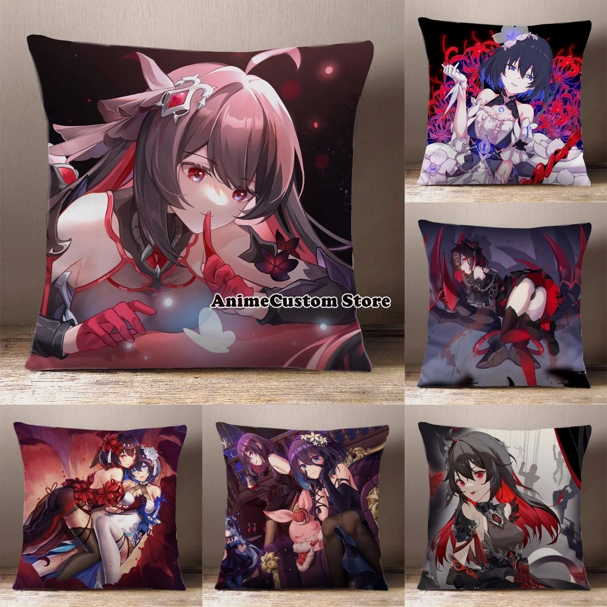 Game Honkai Impact 3 Seele Vollerei Cartoon Printing Square Throw Pillow Siesta Dakimakura Dakimakura Sofa Back Cushion Gifts