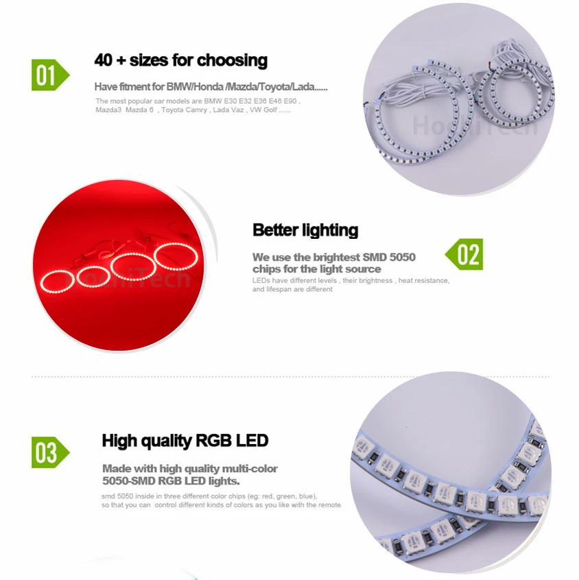 For BMW 1 Series E81 E82 E87 E88 halogen Headlight 16 colors RGB Angel Eyes LED  Rings RF Wireless Control DRL
