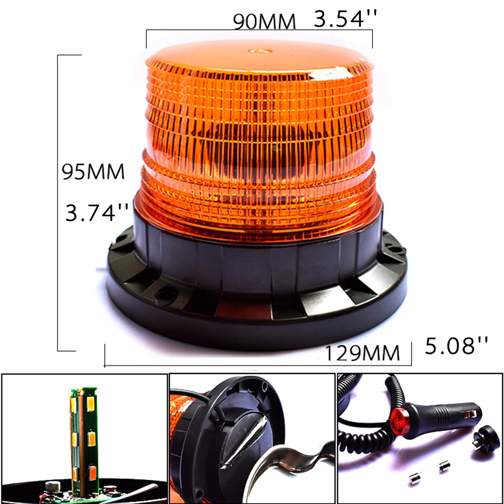 LED Strobe Police Light 12v/24v Amber Warning Lights,Emergency Flash Beacon Light Magnetic for Forklift Trucks Vehicle 9-80V