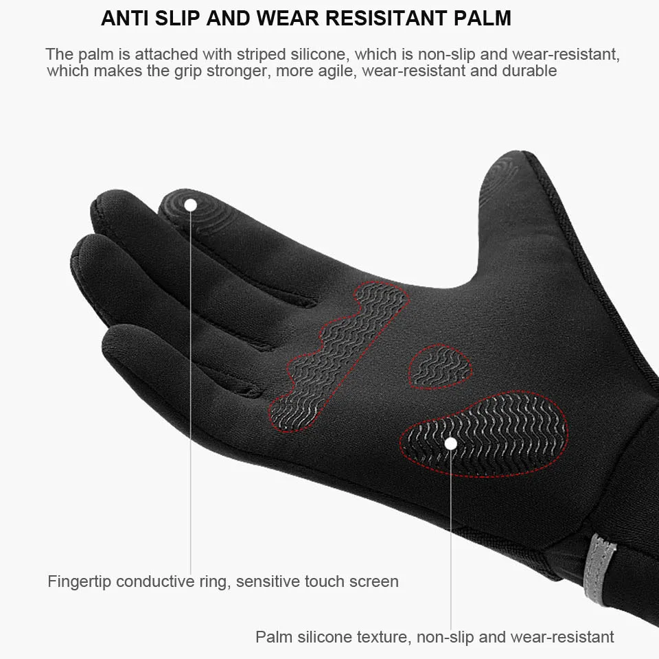 LOOGDEEL Running Gloves Winter Warm Non-slip Outdoor Sports Fitness Windproof Waterproof Full Finger Touch Screen Running Gloves