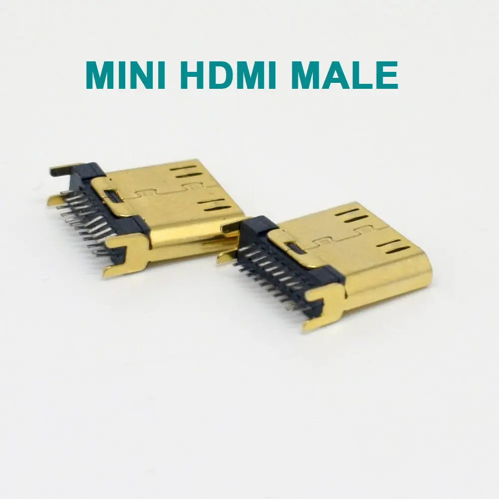 10Pcs Mini Vergulde Hdmi 1.6Mm 19Pin Pcb Chassis Smd Socket Man Plug Connector