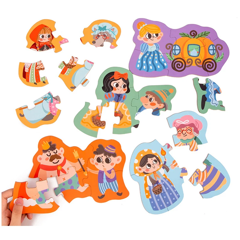 Baby Montessori Houten Zes-In-een Matching Puzzel Fun Educatief Cartoon Grote Stuk Puzzel Kinderen Speelgoed Jongen meisje Gift