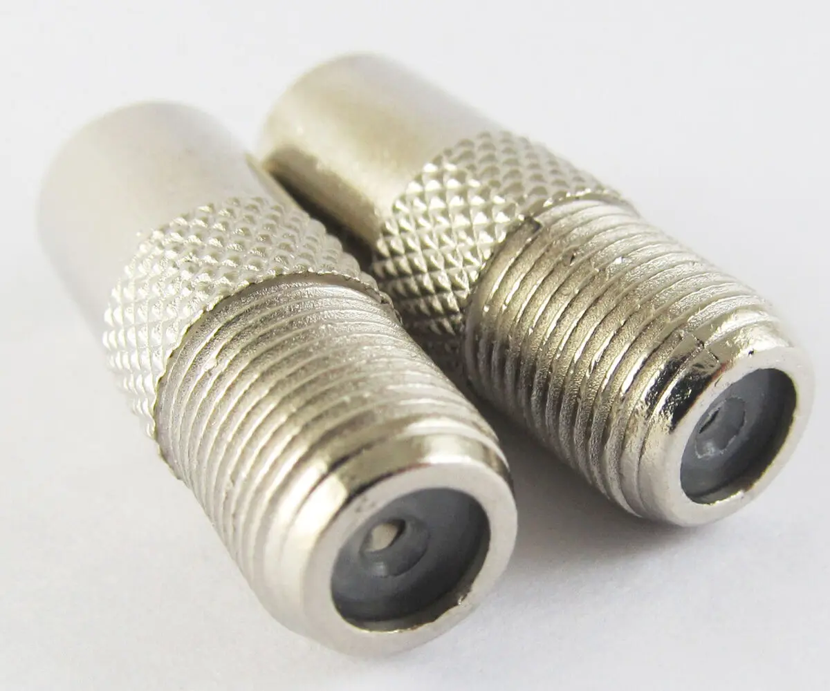 2pcs F Female to TV PAL Male Coaxial Connector Adapter Metal Nickel 25.8mm