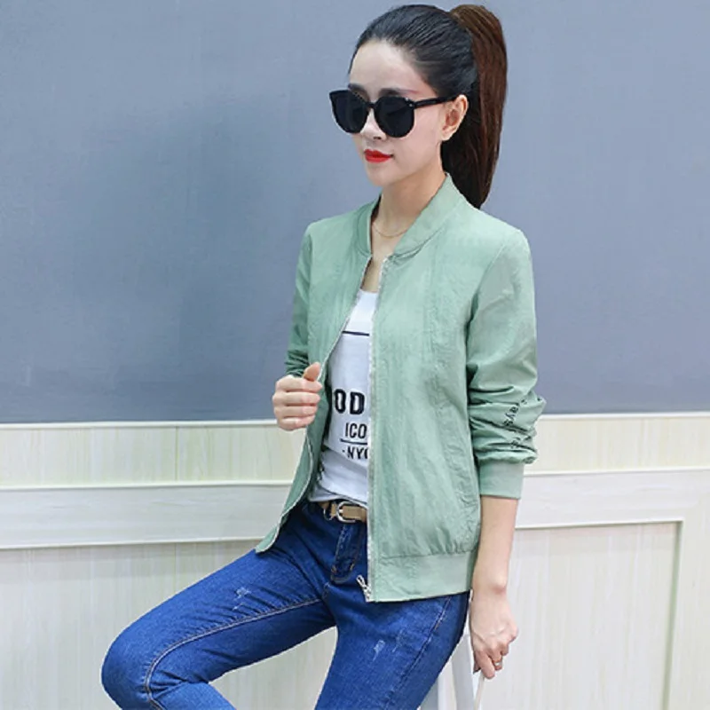 Female Ultra-Thin Short Jacket, Wild Long-Sleeved Women's Sweater Baseball Shirt Sunscreen Clothes Spring, Summer Coat