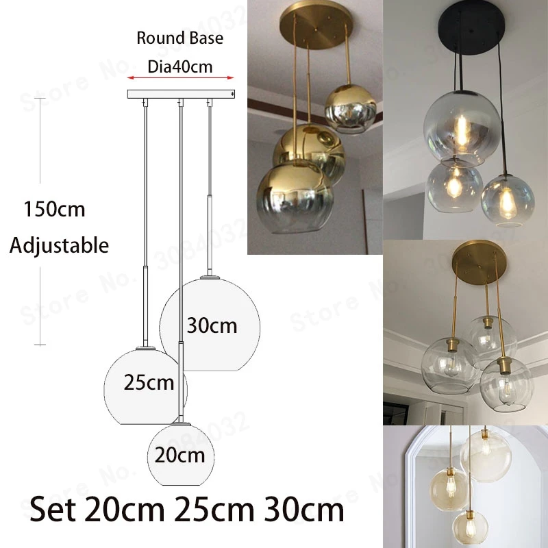 BDBQBL LED 1 Set 3 Ball Lamp Modern Pendant Light Gradient Glass Ball Hanging Lamp Hotel Bar Hanglamp Kitchen Dining Bedroom