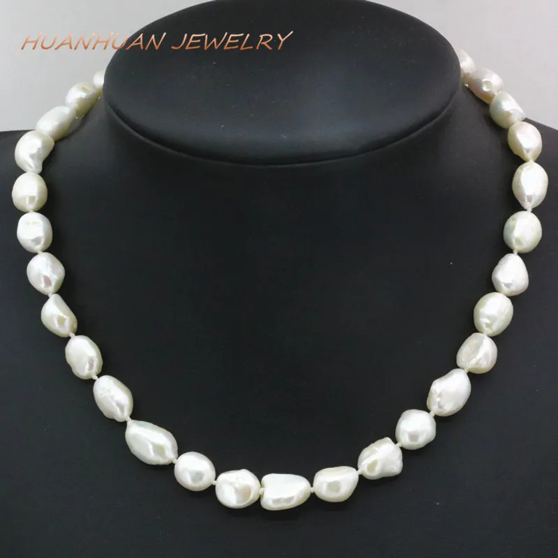 Big Chain Necklace White Natural Freshwater Pearl Beads Necklaces Bridal 12-14mm Freeform Female Gift Women Jewelry 18inch B3389