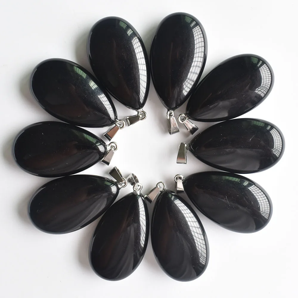 

2020 Fashion good quality natural black stone drop Charms pendants for jewelry making wholesale 10pcs/lot free shipping