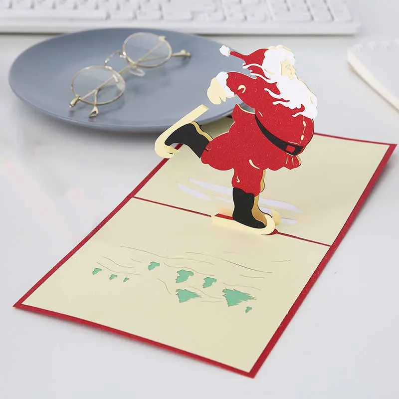 1/2/5PCS 3D Christmas Santa Claus Pop UP Cards Wedding Party Invitations Greeting Cards Kids Gift Card Thank You Card Postcards