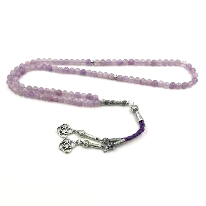 Tasbih Natural Light Amethyst stone Muslim Bracelet Turkish misbaha 99 rosary bead islamic jewelry Gift accessory arab gift