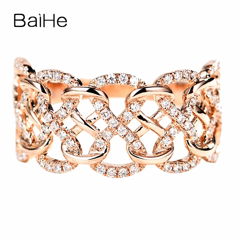 

BAIHE Solid 14K Rose Gold 0.30ct H/SI Round cut Natural Diamonds Engagement Wedding Gift Fine Jewelry Beautiful diamond Ring