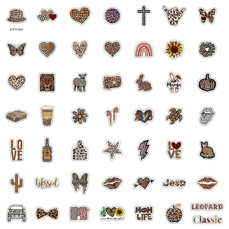 10/30/50Pcs Leopard Love Letters Sticker For Suitcase Skateboard Laptop Luggage Fridge Phone Car Styling DIY Decal Sticker