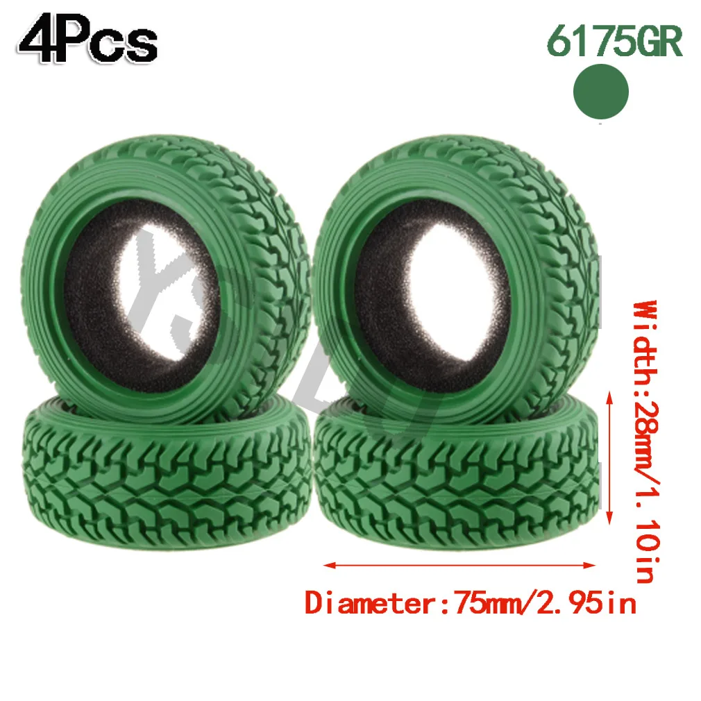 4 Pneus Rallye RC 75 Mm + Jantes 6 Rayons – Pour 1/10 Et 1/16 – Caoutchouc Et Plastique