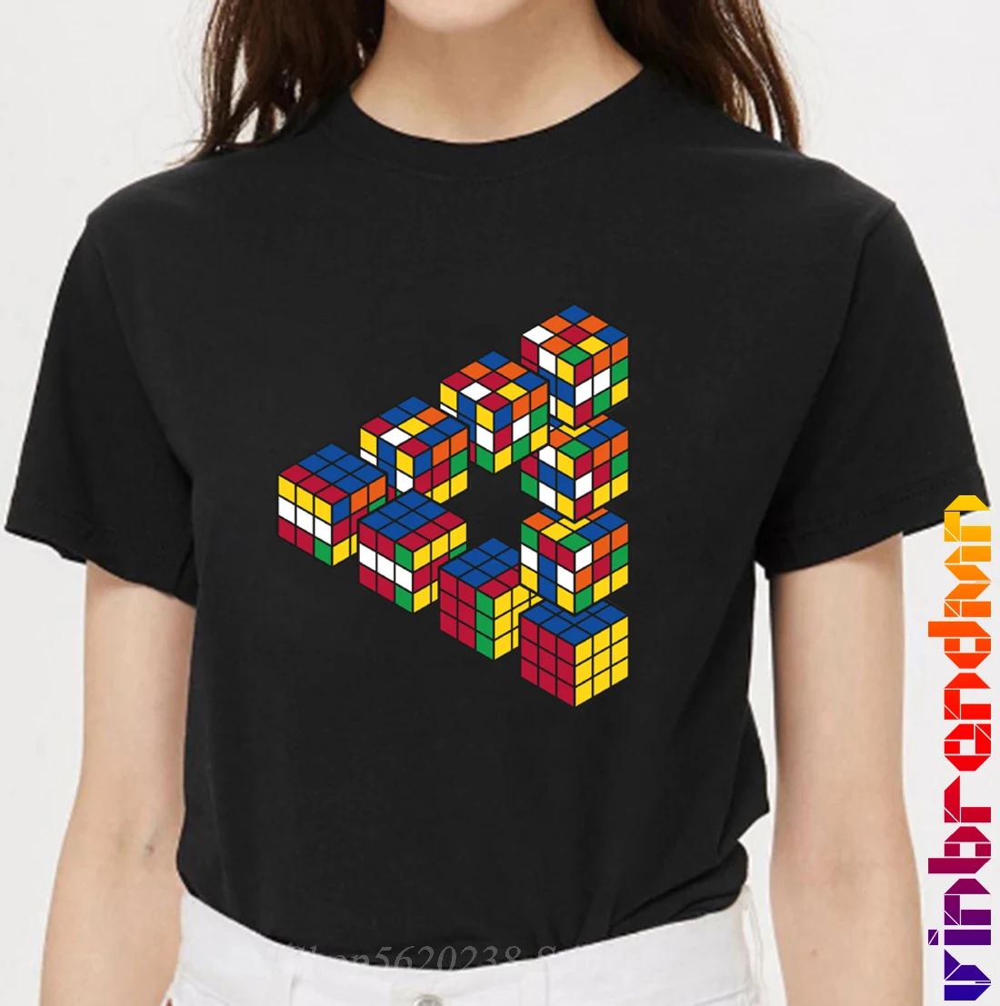 Camiseta Mujer Magic Cube Penrose Triangle Optical Illusion T shirt femme Funny Magic Square T-shirt 3D print Cube women tshirts