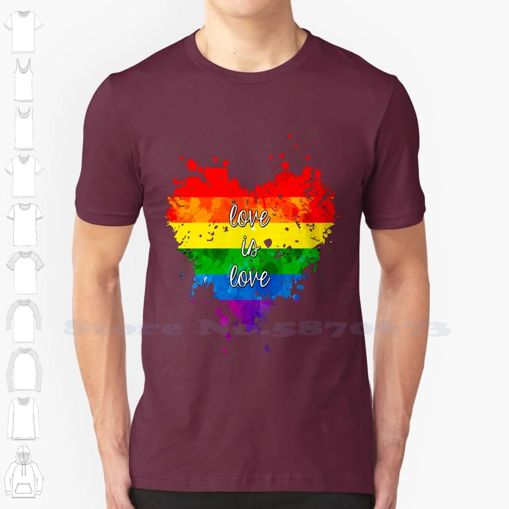 Love Is Love 100% Cotton T-Shirt Rainbow Heart Pride Lgbtqia Queer Gay Love Is Love Quote Colors Lesbian Homosexual Splatter