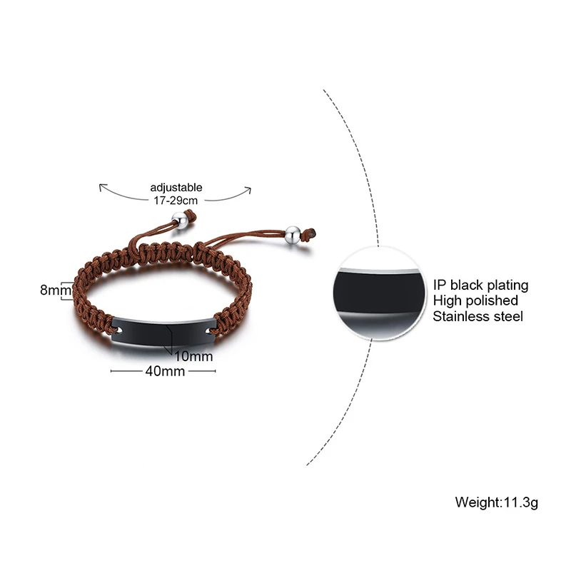 Women Men Bracelet Custom Engraving DIY Braided Bracelets Adjustable Hand-Made Braid Rope Bangles Personalized Valentine\'s Day