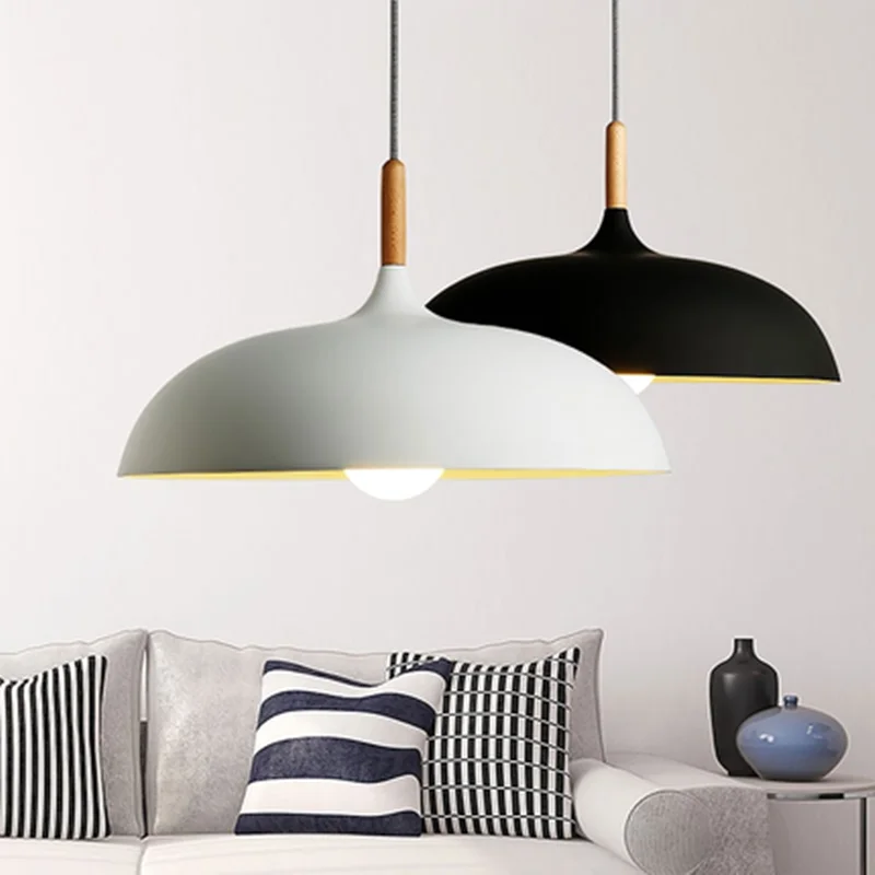 

Simple modern chandelier E27 wooden aluminum lampshade chandelier hanging cafe restaurant lighting chandelier art decoration
