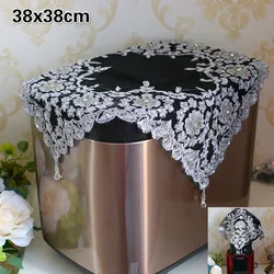 Square 38cm Black Lace Embroidered Bead Pendant European Coaster Balcony Small Round Table Cloth Christmas Wedding Decoration