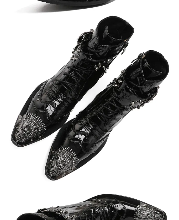 Herren Maßgefertigte Schlangenleder-Stiefel mit Nieten, Mittelhoch, Spitze Zehenkappe, Luxuriöser Singer-Modell-Stil, Bar-Party, Persönlichkeit, Herbstschuhe – Detail 5