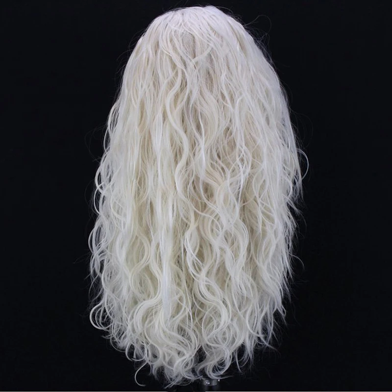 WEBSTERWIGS Platinum Blonde Long Loose Wave Wig Heat Resistant Glueless Synthetic Lace Front Wigs For Women With Free Part