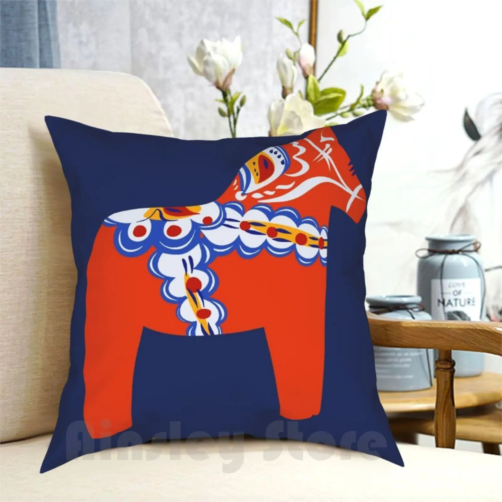 Red Swedish Dala Horse Pillow Case Printed Home Soft Throw Pillow Red Swedish Nordic Norwegian Dala Horse Red Horse Dala