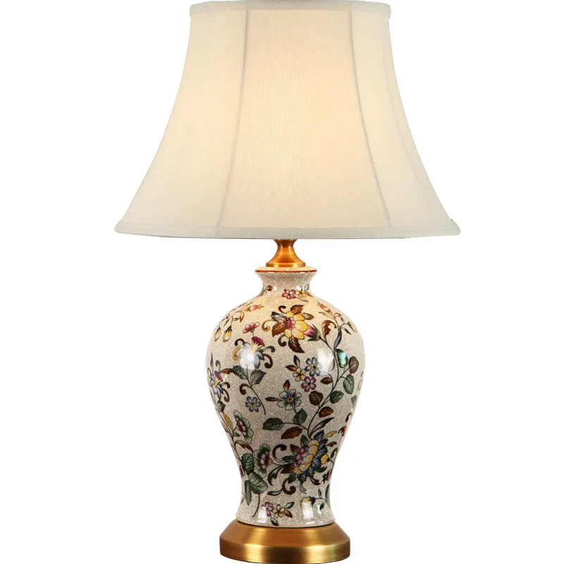 New Chinese style retro ceramic Table Lamps American creative warm copper fabric LED E27 deco lamp bedside&foyer&studio JTSJ002