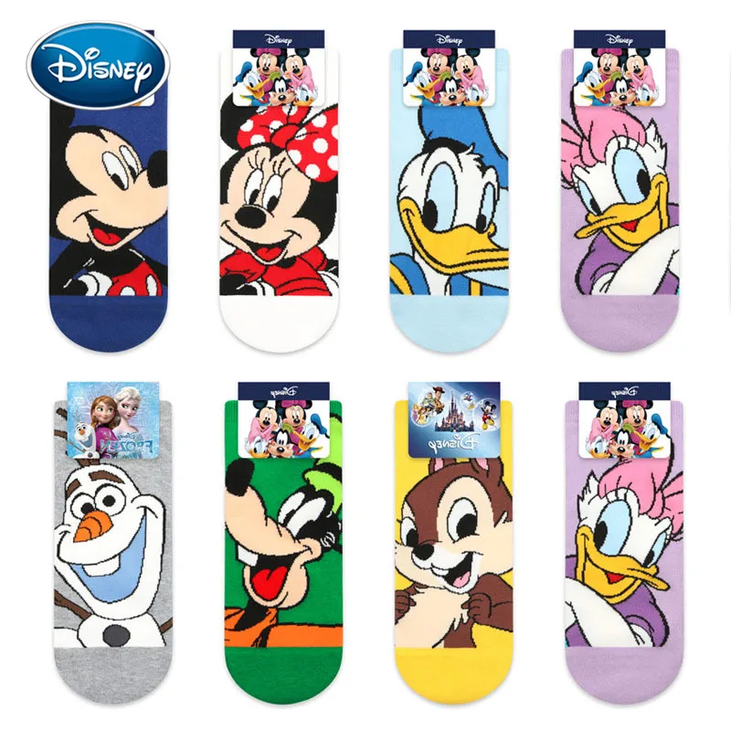 1Pair Girl Mickey Olaf Printed Thin Cotton Female Disney Socks Cartoon Anime Mouse Sports Boat socks Color Ladies Socks