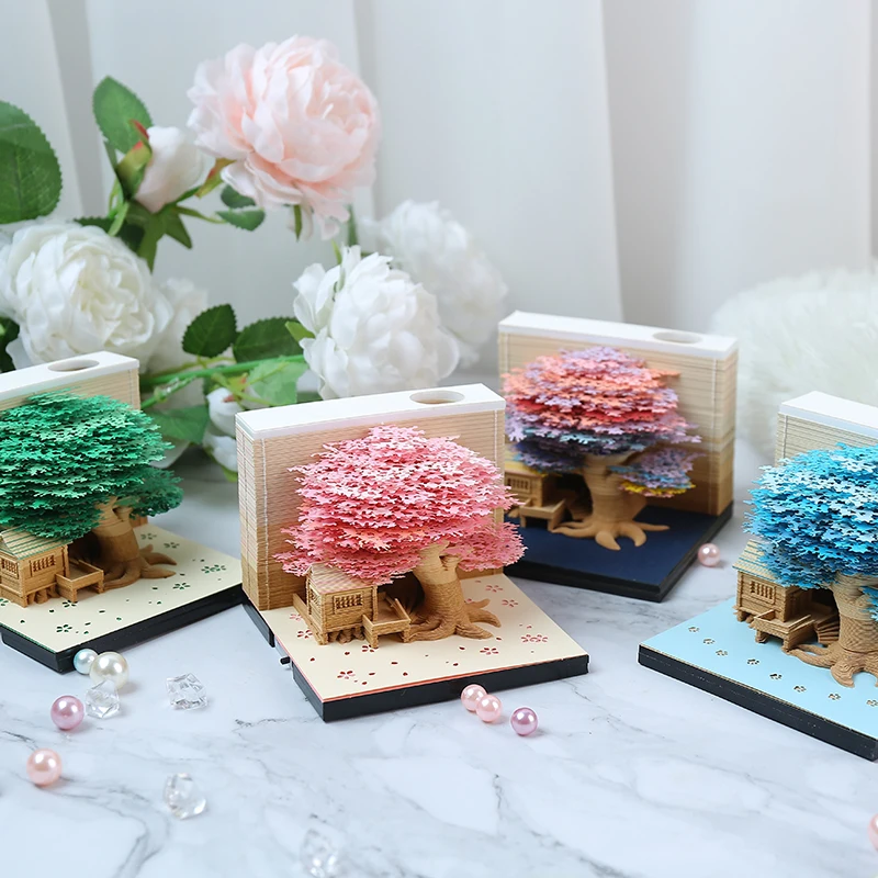 DIY Hinweis Papier Grün Baum Haus Block 3D Handwerk Nicht-Klebrige Memo Pads Bequemlichkeit Aufkleber Kreative Articraft als Geschenk für Freund