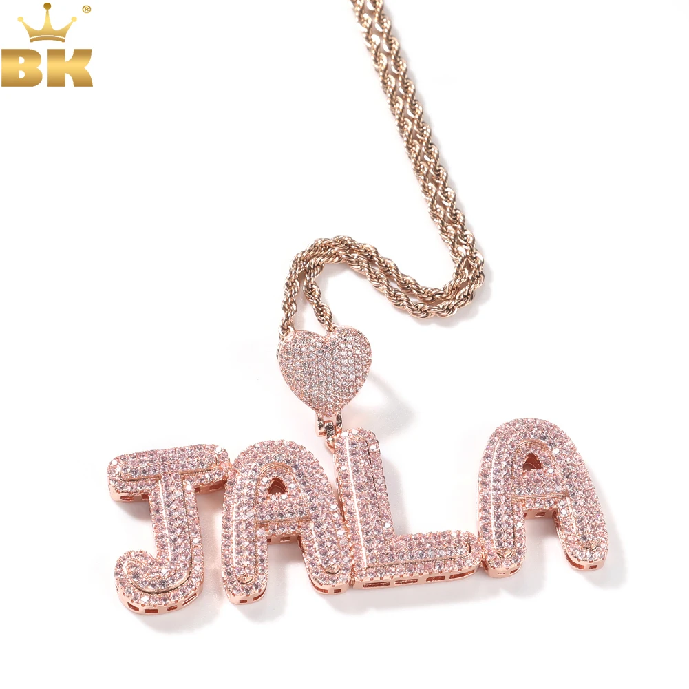 THE BLING KING Custom Initial Letter Number With Heart Bail Iced Out CZ NamePlate Pendant Necklace Charm Hiphop Jewelry