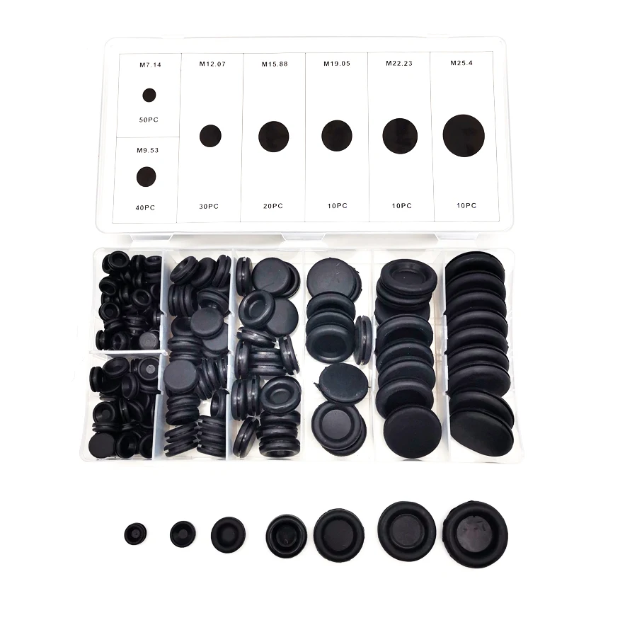 170pcs/box 7 Sizes Mixed Black Rubber Grommet Seals Firewall Hole Plug Set